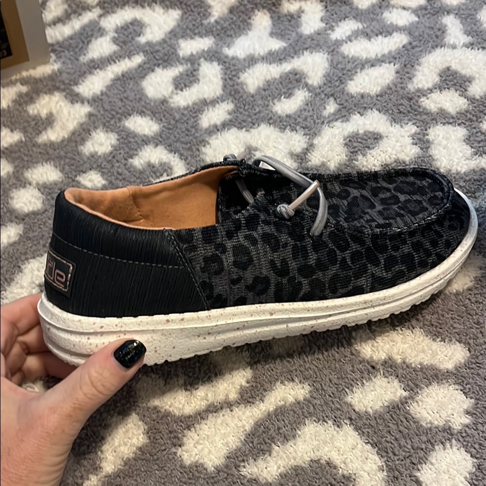 Hey Dude Black Leopard Print Shoes